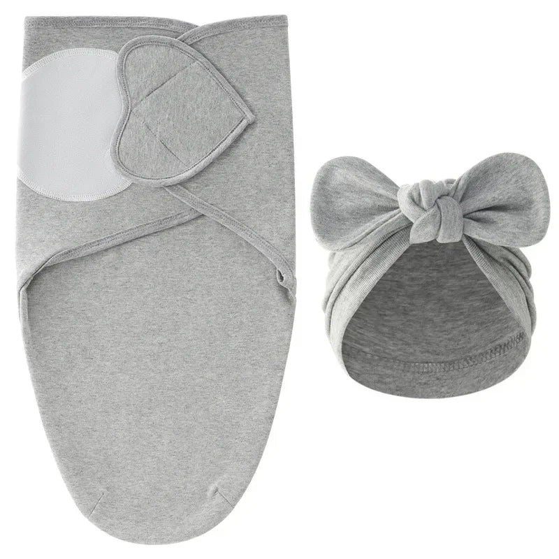 European American Cross-border Baby Swaddle Set - 2Pcs Newborn Hospital Blanket & Indian Cap, Spring Cotton Sleep Sack