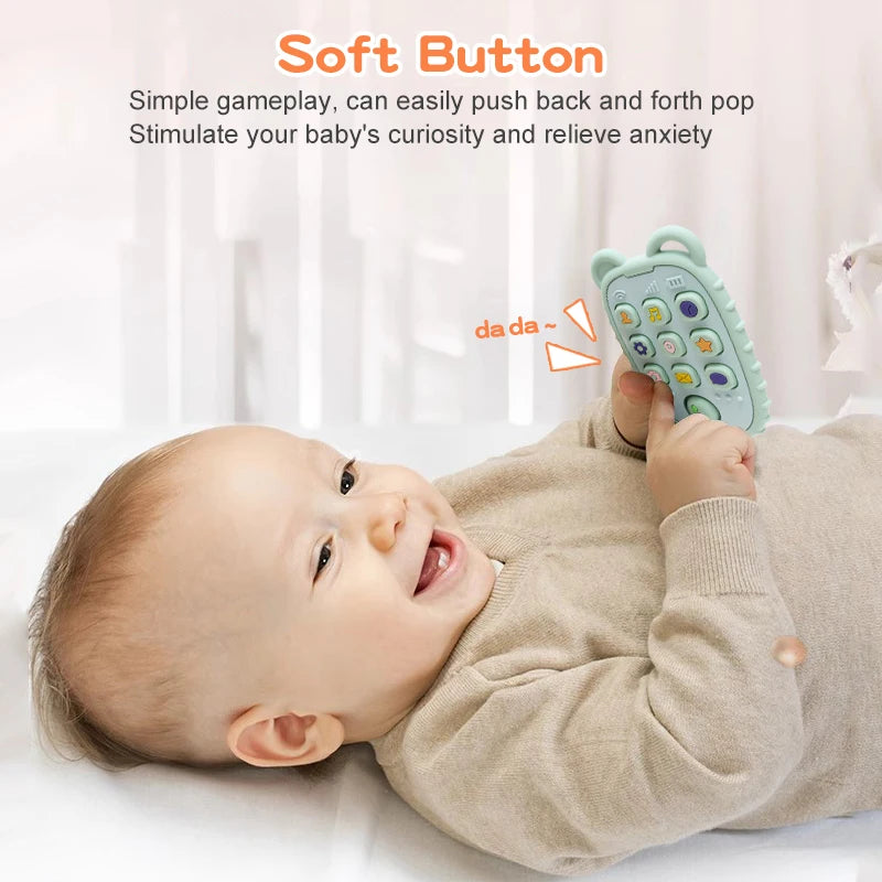 New Baby Teether Mobile Phone Shape Silicone Teether Teething Toy Kids Sensory Educational Toy Baby Gift Set