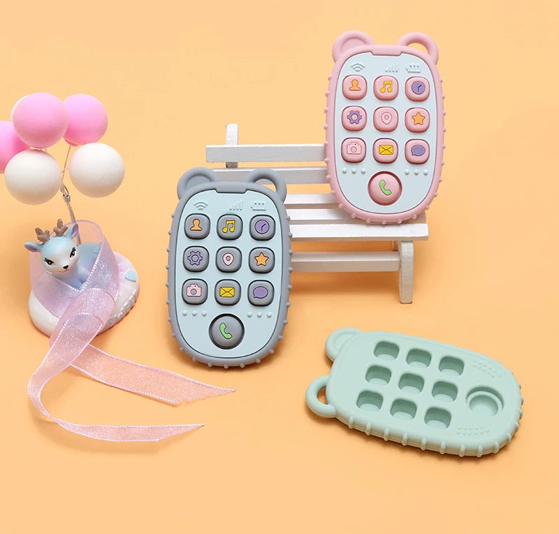 New Baby Teether Mobile Phone Shape Silicone Teether Teething Toy Kids Sensory Educational Toy Baby Gift Set
