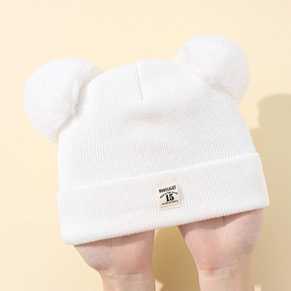 Autumn Winter Baby Warm Knitted Hats With Pom Kids Knit Beanie Hat Solid Color Children Hat For Boys Girls Accessories