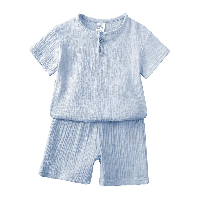 Hot Sale Kids Clothes Sets Outfits 2 Pcs Linen Cotton Infant Baby Boys Girls Clothing Newborn Top T-Shirt+Shorts Children Suit