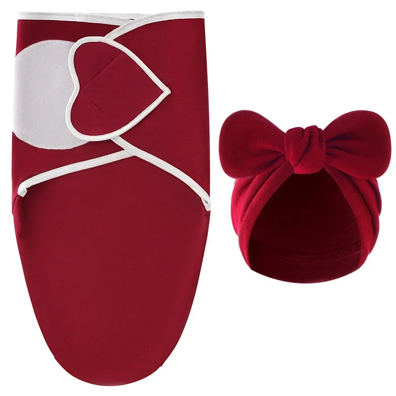 European American Cross-border Baby Swaddle Set - 2Pcs Newborn Hospital Blanket & Indian Cap, Spring Cotton Sleep Sack
