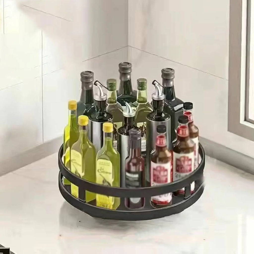 360 Degree Rotating Kitchen Storage Rack Countertop Multifunctional Spice Organizer Condiment Oil Sauce Seasoning Storage Holder