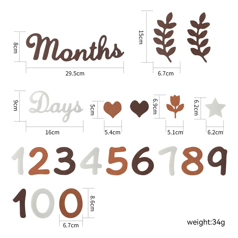 Baby Milestone Cards Soft Felt 0-12 Monthly Milestones Memorial Commemorativenir Photography Accessories For Newborn Birth Gift