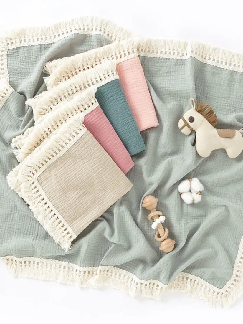 Cotton Muslin Swaddle Blankets for Newborn Baby Tassel Receiving Blanket New Born Swaddle Wrap Infant Sleeping Quilt Bed Cover