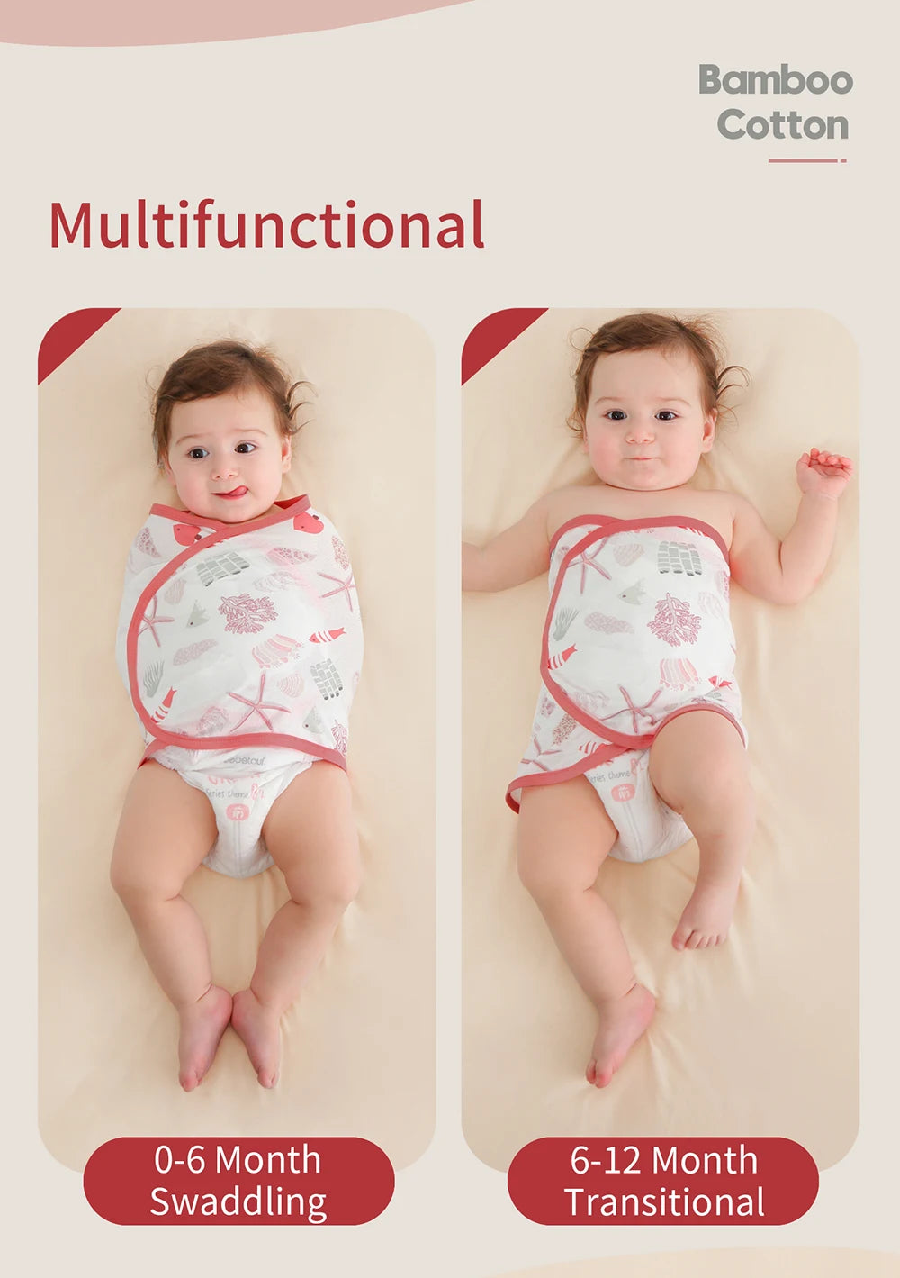 Baby Swaddle Blanket 0-6 Months Bamboo cotton Strap Protect Belly Baby Sleeping Blanket Wrap for New Born Thin-style for Summer