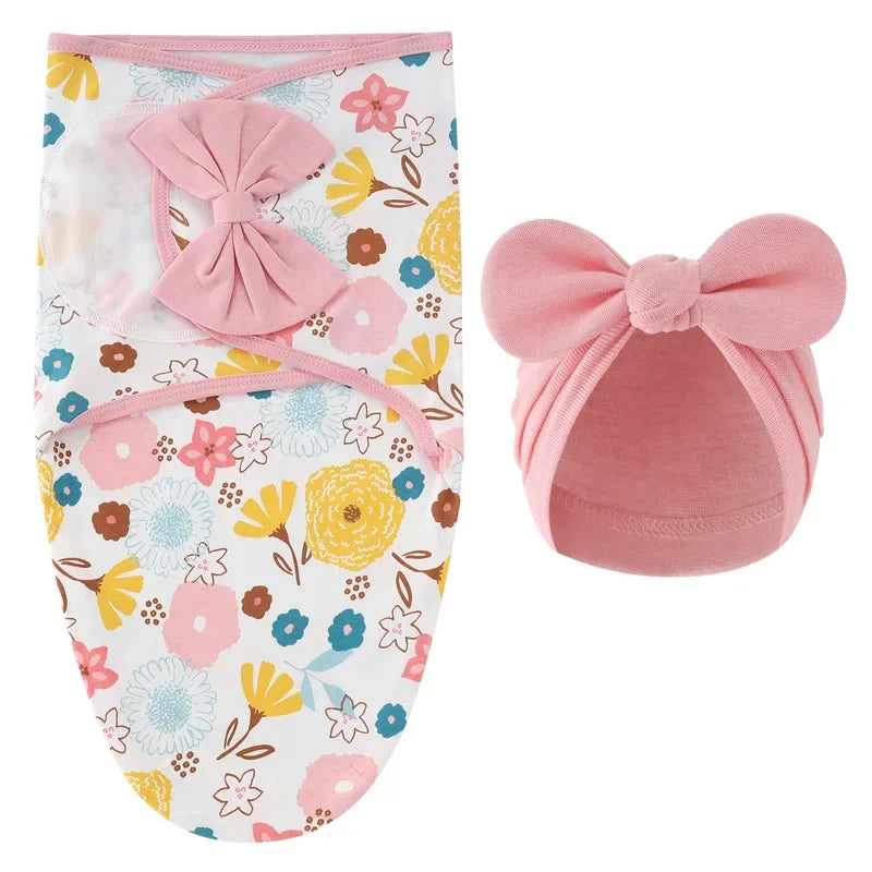 European American Cross-border Baby Swaddle Set - 2Pcs Newborn Hospital Blanket & Indian Cap, Spring Cotton Sleep Sack