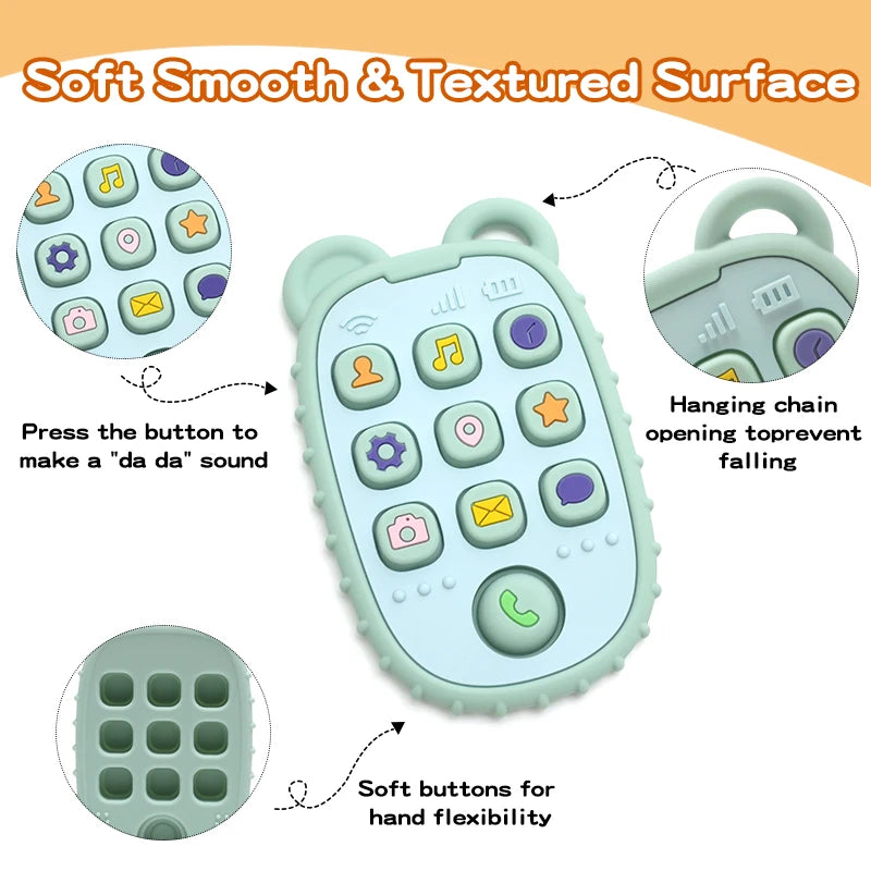New Baby Teether Mobile Phone Shape Silicone Teether Teething Toy Kids Sensory Educational Toy Baby Gift Set