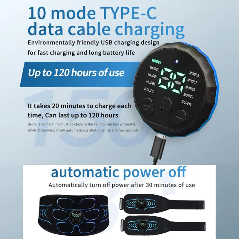 Ab Toning Belt Muscle Toner EMS Electronic Muscle Stimulator Fitness Training Equipment Abdomen Arm Body Shaping USB Rechargeble