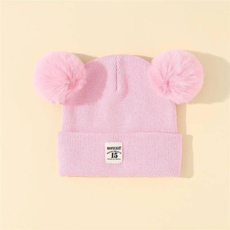 Autumn Winter Baby Warm Knitted Hats With Pom Kids Knit Beanie Hat Solid Color Children Hat For Boys Girls Accessories