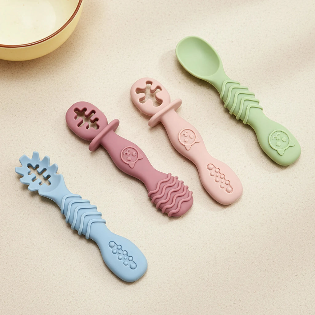 2pcs Silicone Baby Spoon Set, Stylish Minimalist Design, Baby Feeding Accessory, Dishwasher Washable, Ideal Baby Gift