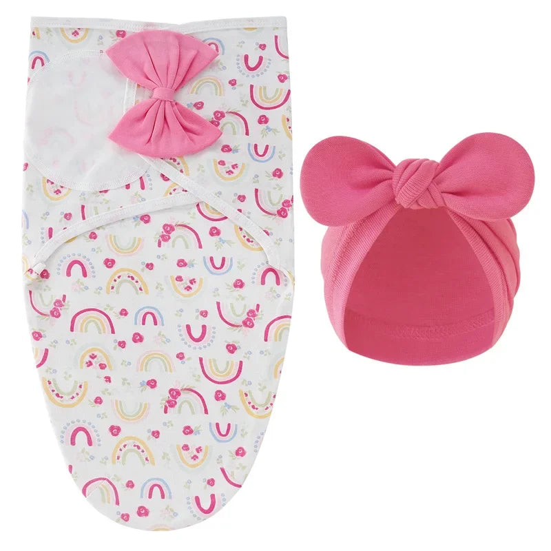 European American Cross-border Baby Swaddle Set - 2Pcs Newborn Hospital Blanket & Indian Cap, Spring Cotton Sleep Sack