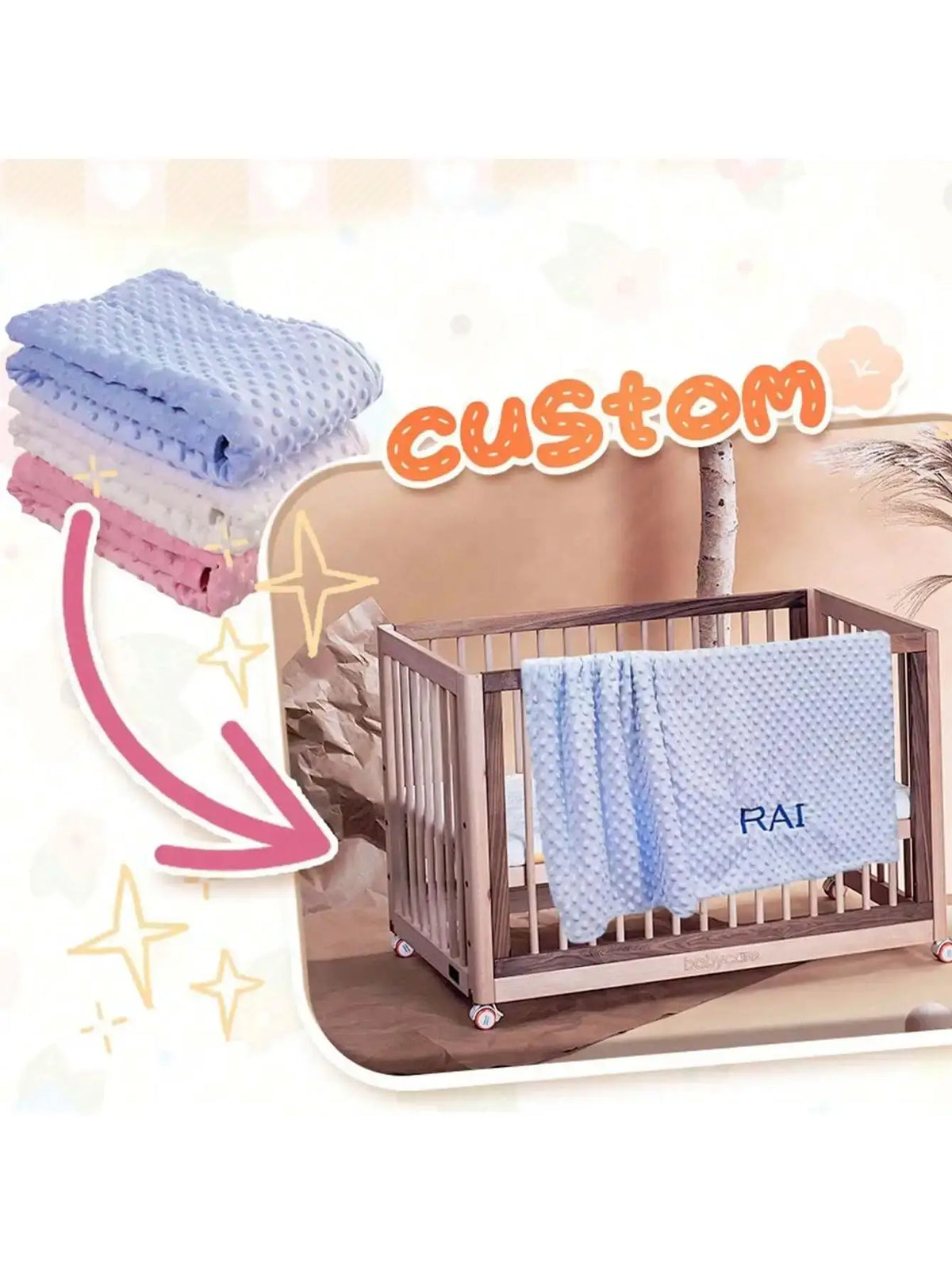 Personalized Baby Doudou Blanket - Swaddle Stroller Bed Crib with Pattern Design Unique Shower Gift Birth Gift