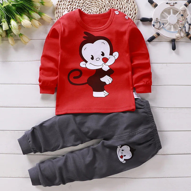 Baby Girl Home Clothes Pajamas Long Pants T-shirt Cartoon Underwear 2-Piece Cartoon Cat Pattern Girls Clothes Suit 0 to 6 Years