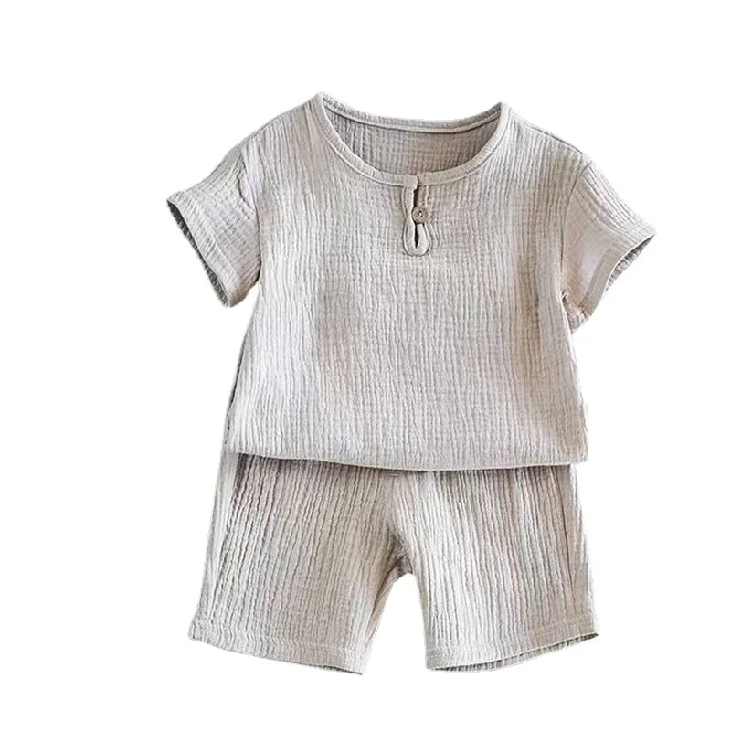 Hot Sale Kids Clothes Sets Outfits 2 Pcs Linen Cotton Infant Baby Boys Girls Clothing Newborn Top T-Shirt+Shorts Children Suit