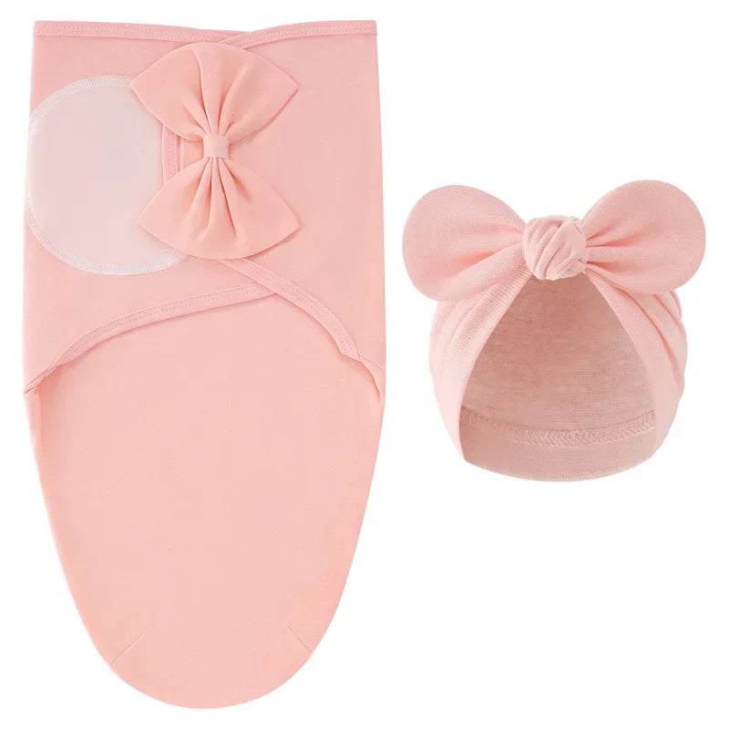 European American Cross-border Baby Swaddle Set - 2Pcs Newborn Hospital Blanket & Indian Cap, Spring Cotton Sleep Sack
