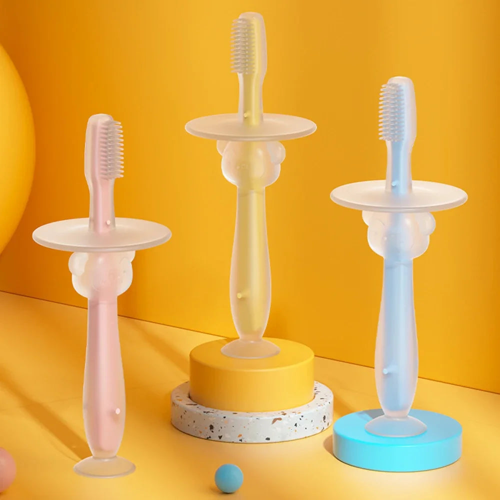 100% 1PC Baby Toothbrush Food Grade Soft Handle Flexible Silicone Rubber Teether Infant Training  Factory Price
