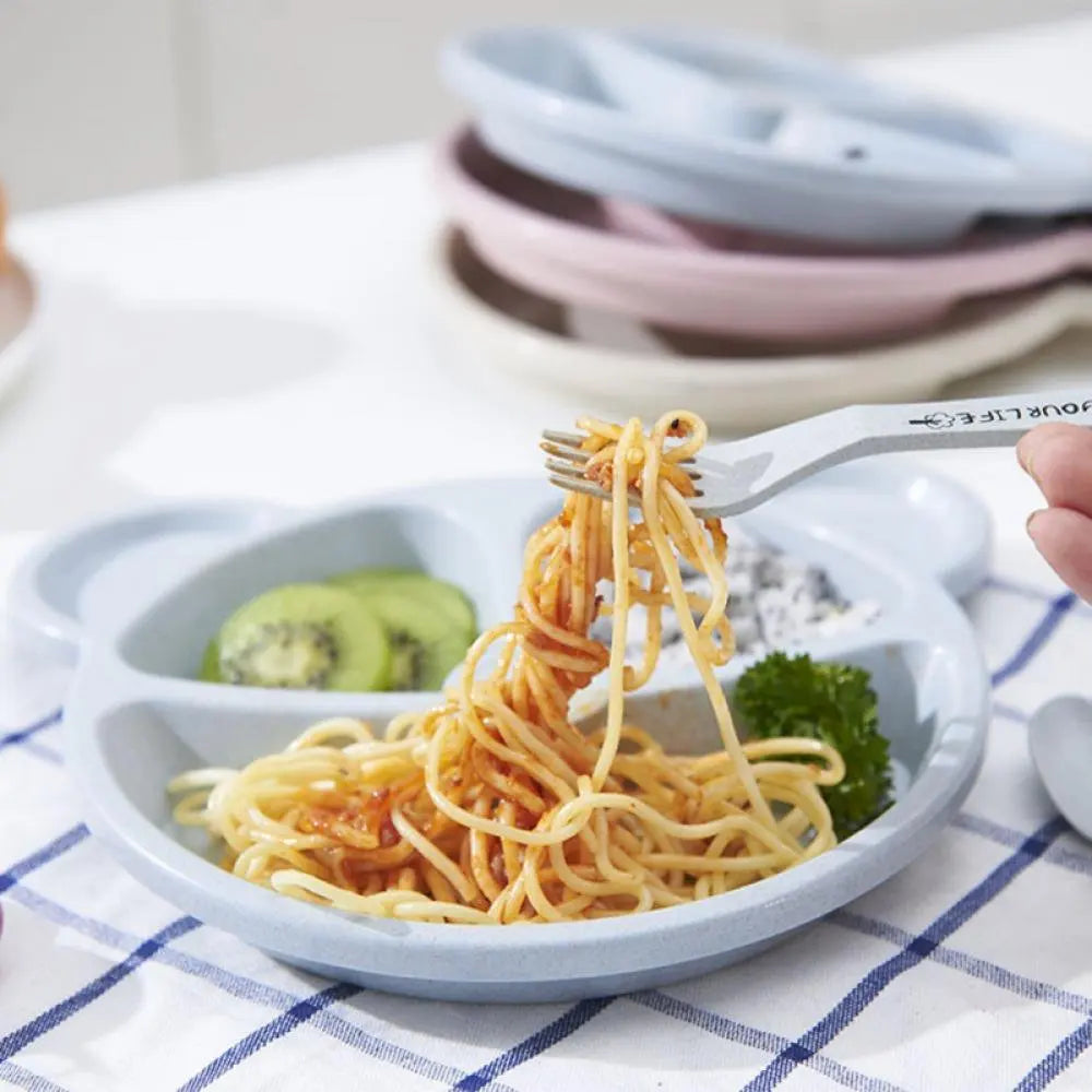 3Pcs/Set Baby Bowl+Spoon+Fork Feeding Food Tableware Cartoon Bear Kids Dishes Eating Dinnerware Anti-hot Training Dinner Plate