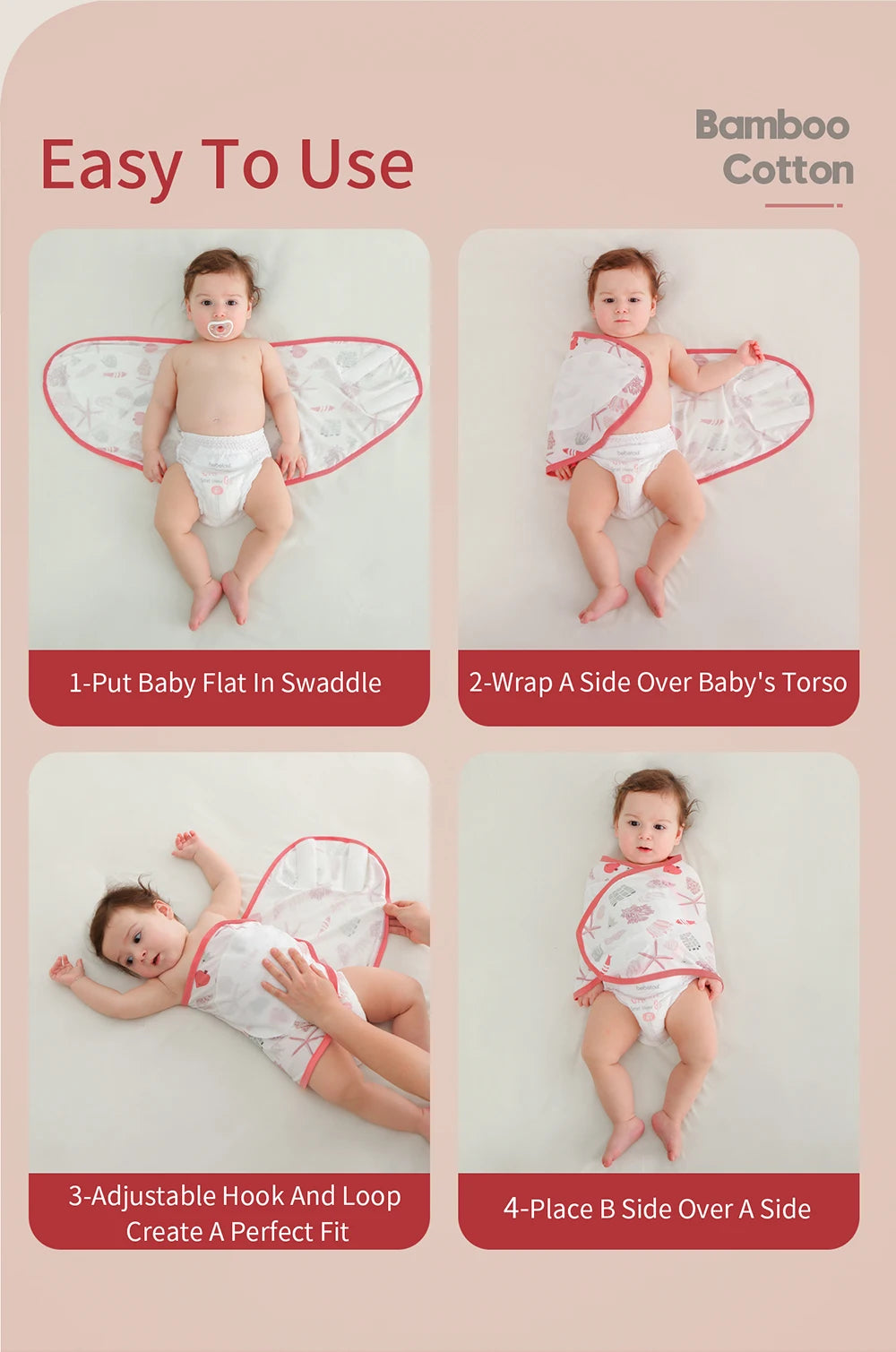 Baby Swaddle Blanket 0-6 Months Bamboo cotton Strap Protect Belly Baby Sleeping Blanket Wrap for New Born Thin-style for Summer