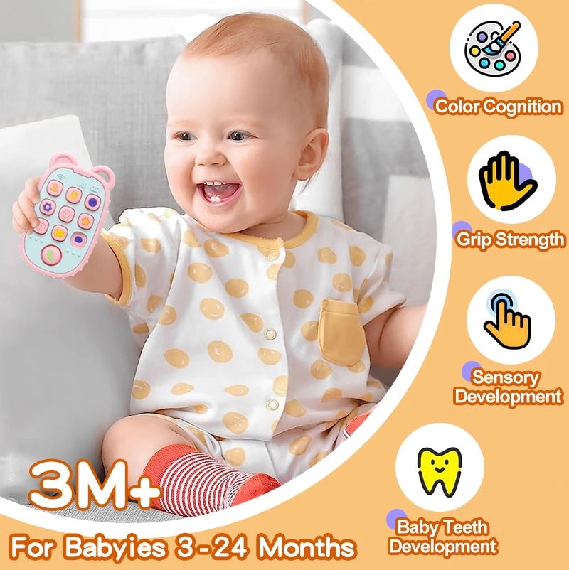New Baby Teether Mobile Phone Shape Silicone Teether Teething Toy Kids Sensory Educational Toy Baby Gift Set