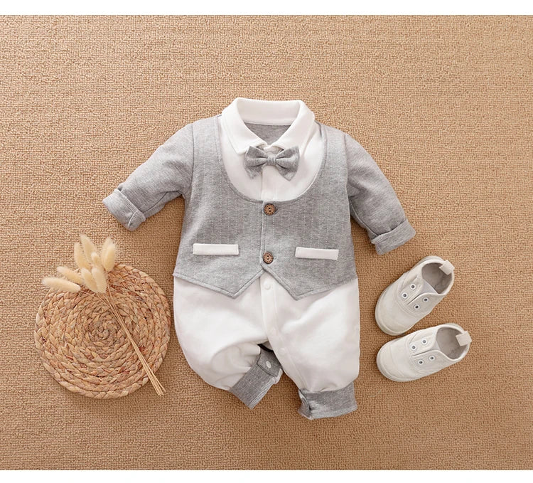 Newborn Clothes Spring And Autumn 0-18m Gentleman Style Handsome Formal Dress Party Cotton Comfortable Long Sleeved BabyJumpsuit