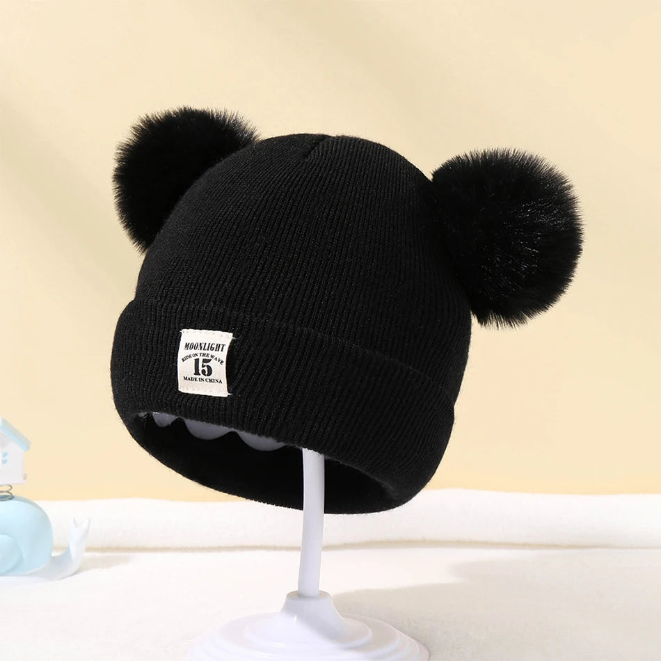 Autumn Winter Baby Warm Knitted Hats With Pom Kids Knit Beanie Hat Solid Color Children Hat For Boys Girls Accessories