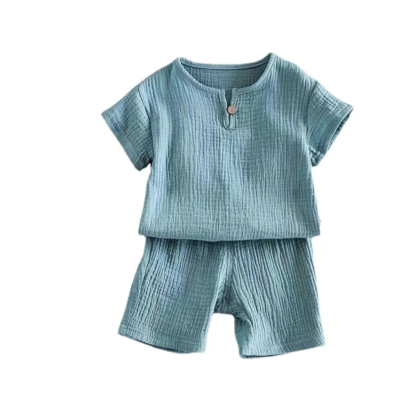 Hot Sale Kids Clothes Sets Outfits 2 Pcs Linen Cotton Infant Baby Boys Girls Clothing Newborn Top T-Shirt+Shorts Children Suit