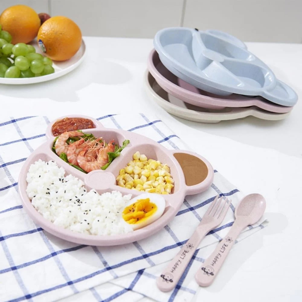 3Pcs/Set Baby Bowl+Spoon+Fork Feeding Food Tableware Cartoon Bear Kids Dishes Eating Dinnerware Anti-hot Training Dinner Plate