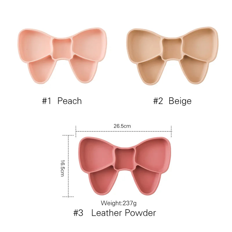 Baby Silicone Dining Plate Bowknot BPA Free Silicone Feeding Training Plate Bowl Kids Cartoon Little Bear Children Tableware