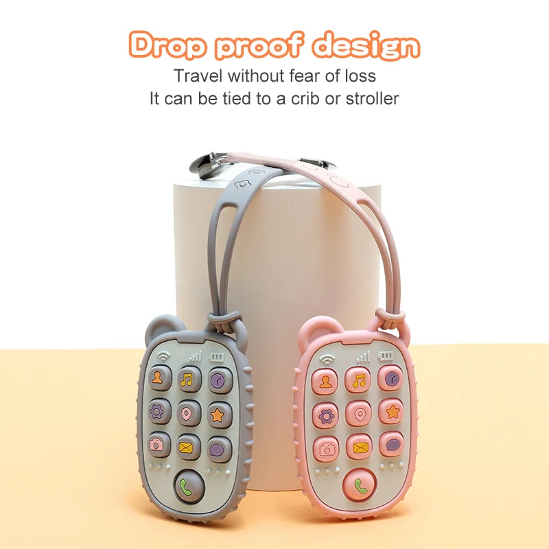 New Baby Teether Mobile Phone Shape Silicone Teether Teething Toy Kids Sensory Educational Toy Baby Gift Set