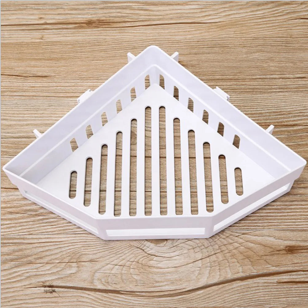 Bathroom Storage Rack Wall Mount Corner Shelf White Plastic Triangle Basket Organizer Shower Basket for Bathroom Countertop Tidy