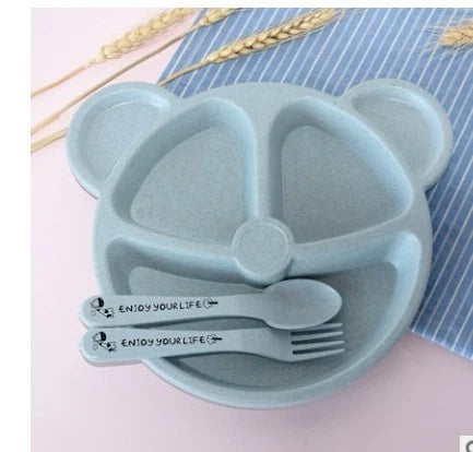 3Pcs/Set Baby Bowl+Spoon+Fork Feeding Food Tableware Cartoon Bear Kids Dishes Eating Dinnerware Anti-hot Training Dinner Plate