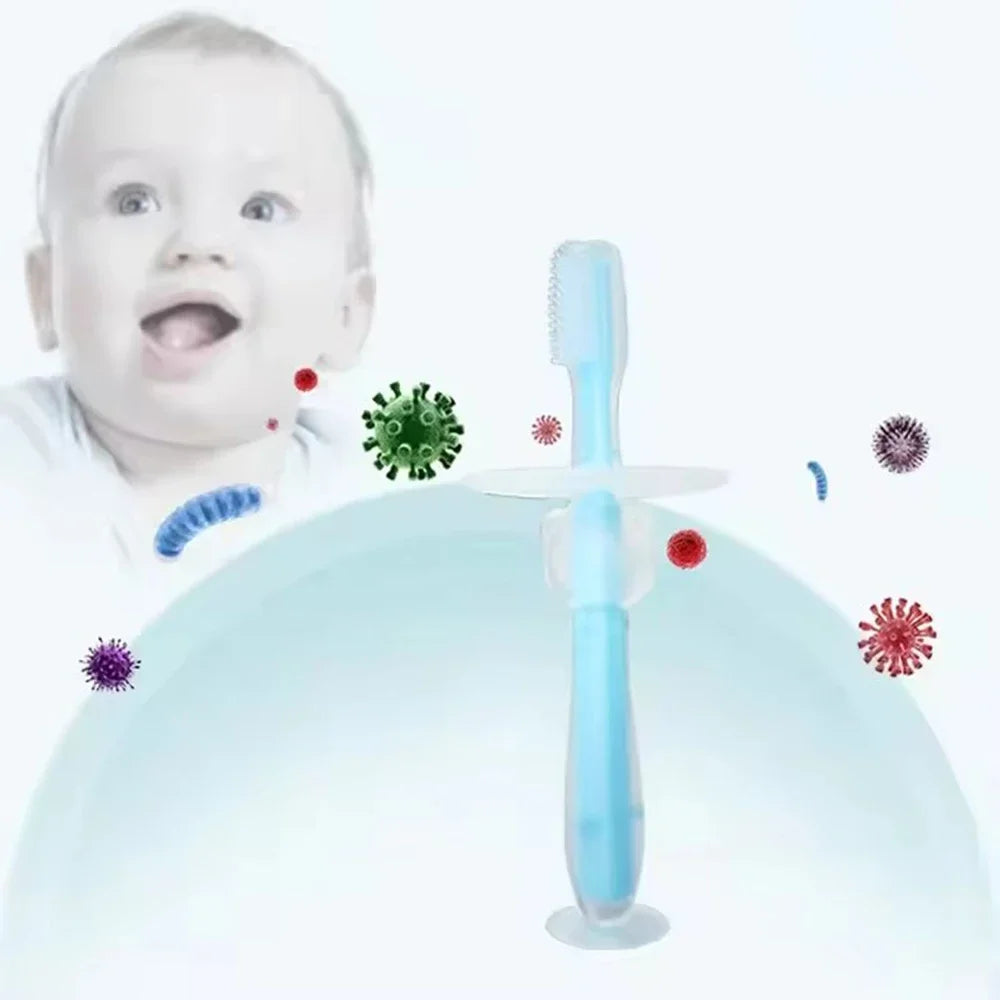 100% 1PC Baby Toothbrush Food Grade Soft Handle Flexible Silicone Rubber Teether Infant Training  Factory Price