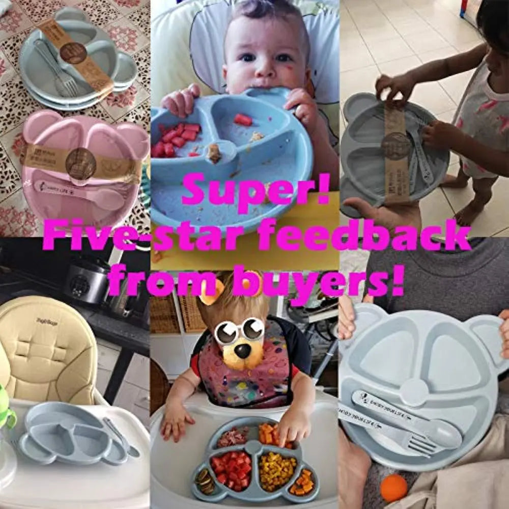 3Pcs/Set Baby Bowl+Spoon+Fork Feeding Food Tableware Cartoon Bear Kids Dishes Eating Dinnerware Anti-hot Training Dinner Plate