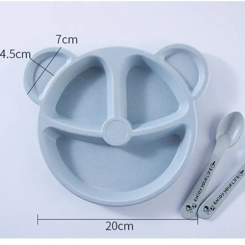 1 Set Baby Bowl Spoon Fork Sets Feeding Tableware Cartoon Bear Kids Plates Baby Eating Dinnerware Set Anti-Heat Training Plates