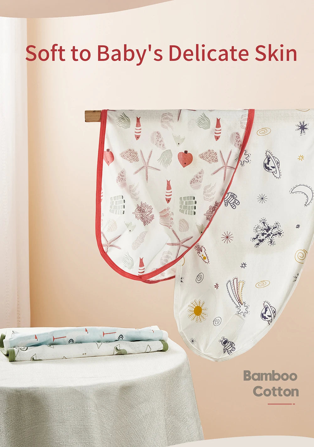 Baby Swaddle Blanket 0-6 Months Bamboo cotton Strap Protect Belly Baby Sleeping Blanket Wrap for New Born Thin-style for Summer