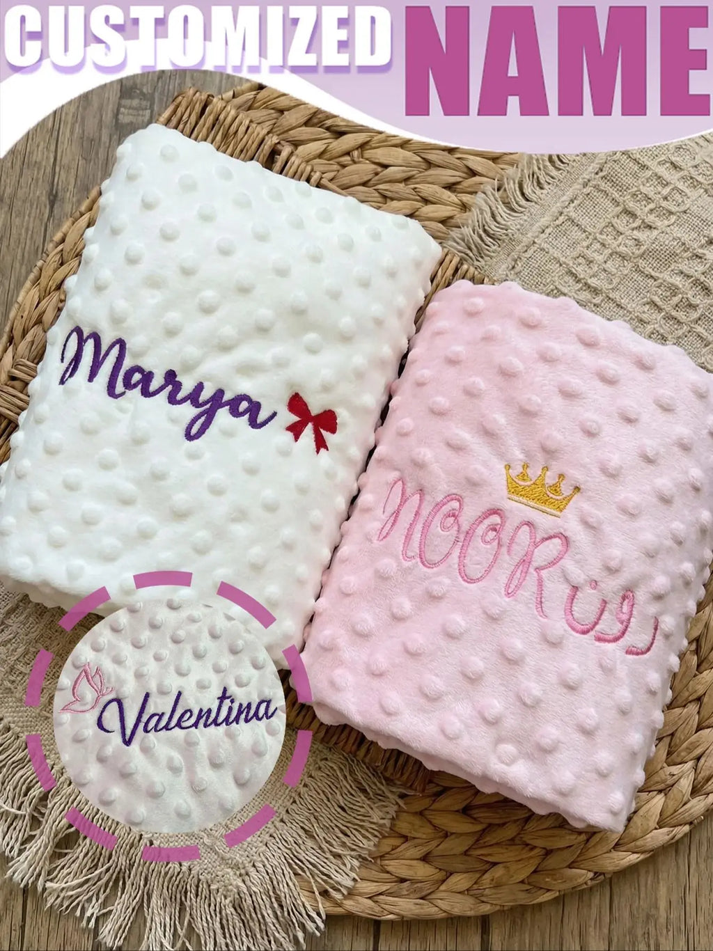Personalized Baby Doudou Blanket - Swaddle Stroller Bed Crib with Pattern Design Unique Shower Gift Birth Gift