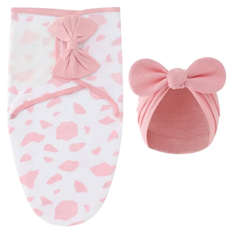 European American Cross-border Baby Swaddle Set - 2Pcs Newborn Hospital Blanket & Indian Cap, Spring Cotton Sleep Sack