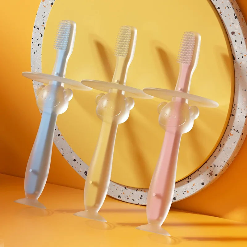 100% 1PC Baby Toothbrush Food Grade Soft Handle Flexible Silicone Rubber Teether Infant Training  Factory Price