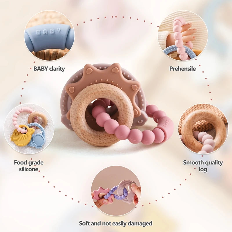 Silicone Teether Food Grade Baby 0-12 Toys ToddlersTeething Ring Sensory Toys Silicone Planet Teether Bracelet Accessories Gifts