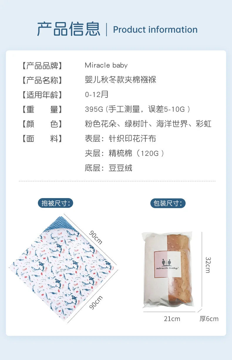 Soft & Warm Double Sided Baby Swaddle for Newborn 0-12 Months Thick Winter Baby Swaddle Blanket for Baby Stroller Car Seat Super