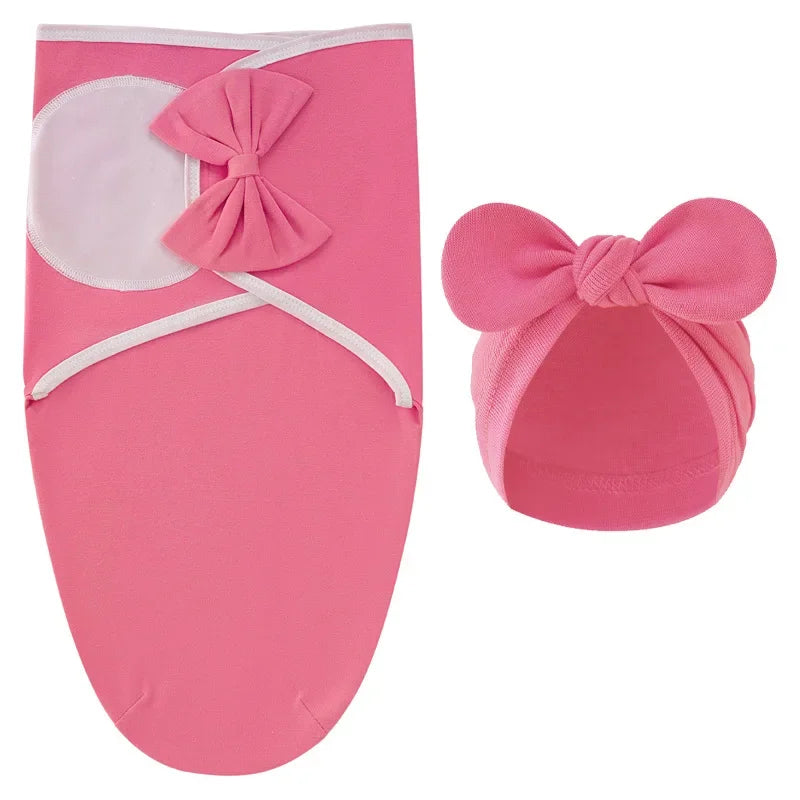 European American Cross-border Baby Swaddle Set - 2Pcs Newborn Hospital Blanket & Indian Cap, Spring Cotton Sleep Sack