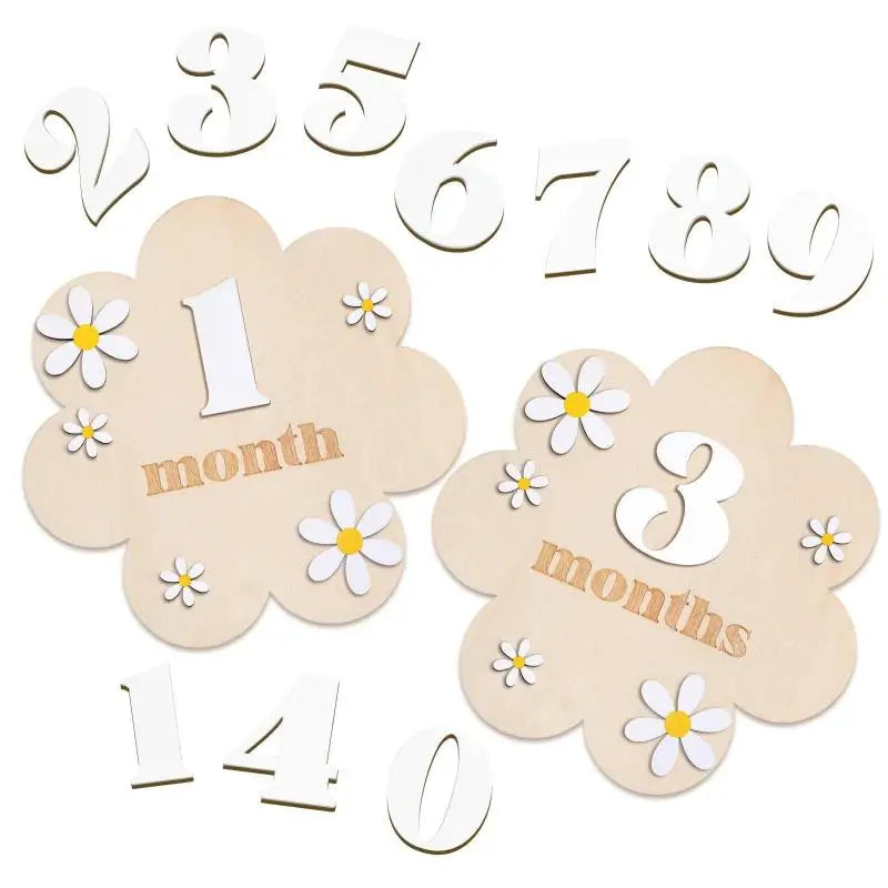 Wooden Baby Monthly Milestone Cards Flowers Double Sides Number Month Girls Boys Newborn Photography Props Accessories