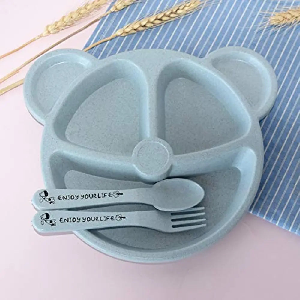 3Pcs/Set Baby Bowl+Spoon+Fork Feeding Food Tableware Cartoon Bear Kids Dishes Eating Dinnerware Anti-hot Training Dinner Plate