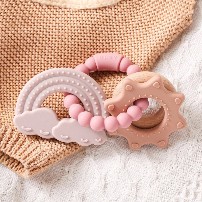 Silicone Teether Food Grade Baby 0-12 Toys ToddlersTeething Ring Sensory Toys Silicone Planet Teether Bracelet Accessories Gifts