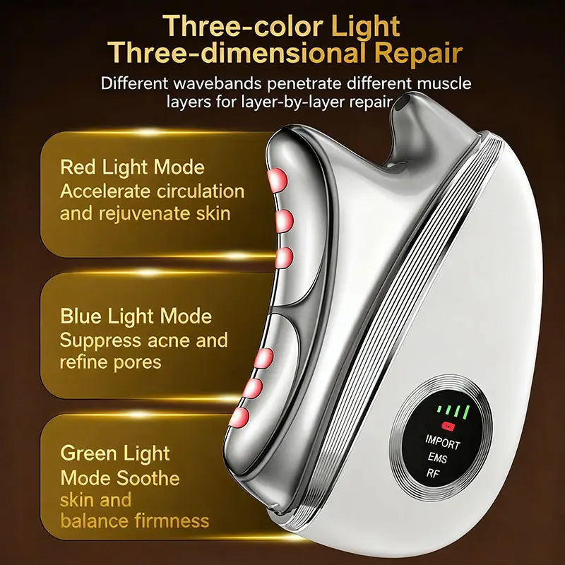 Electric Gua Sha Facial Massager with EMS RF LED Vibration Face Lifting Skin Tightening Anti Aging Beauty Device Skin Care Tool