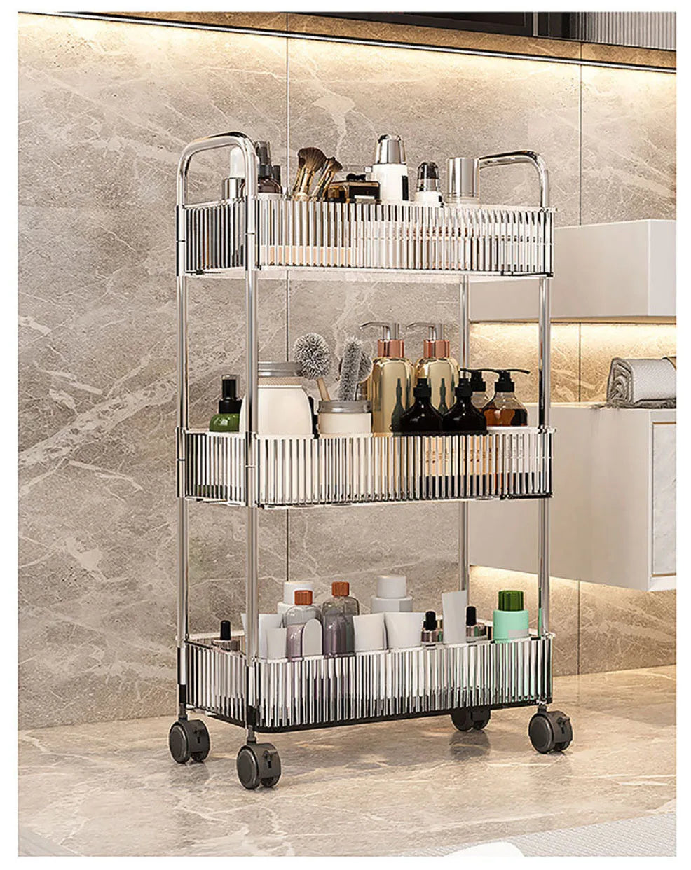 Mobile Shelf with Wheel Multi-Layers Storage Rack Home Trolley for Snacks Cosmetic Sundries Organizer 2/3/4 Tiers Rolling Cart