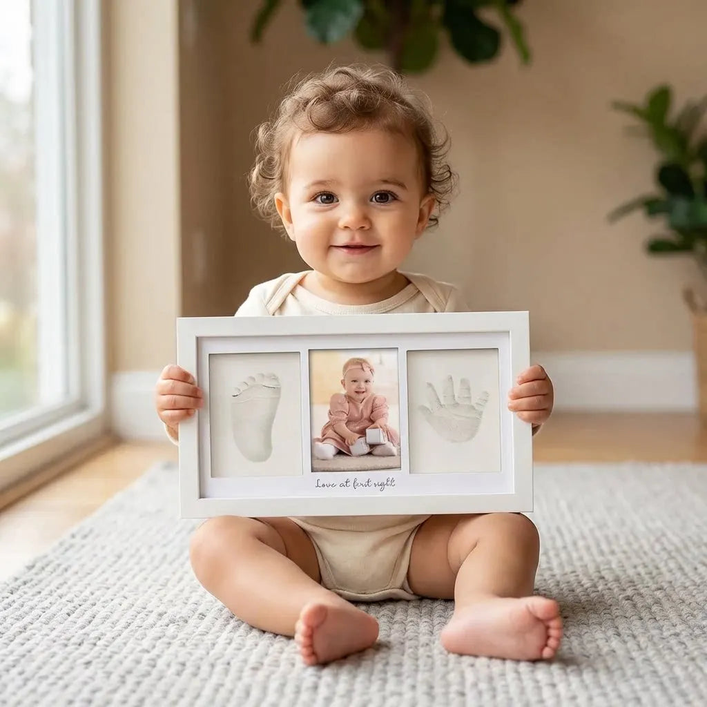 Baby Handprint Footprint Clay Kit Newborn Keepsake Picture Frame with Display Case for Nursery New Mom Gifts Baby Shower Reg