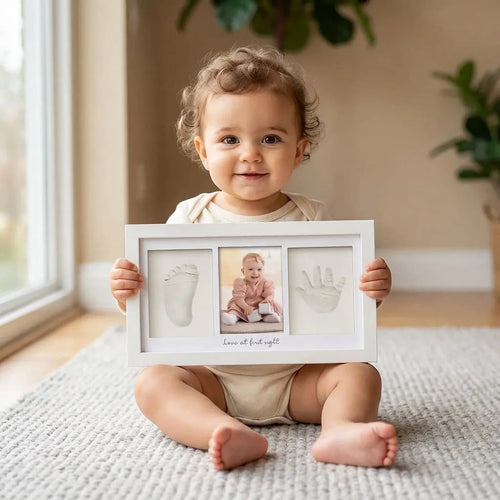 Baby Handprint Footprint Clay Kit Newborn Keepsake Picture Frame with Display Case for Nursery New Mom Gifts Baby Shower Reg