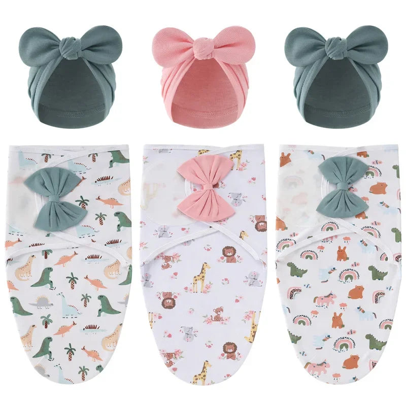 European American Cross-border Baby Swaddle Set - 2Pcs Newborn Hospital Blanket & Indian Cap, Spring Cotton Sleep Sack